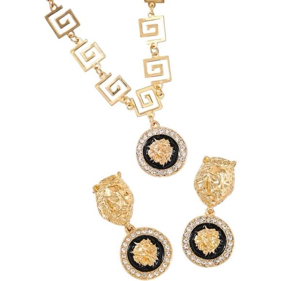 Designer Inspired Gold and Black Necklace and Earrings Set - Picture 3 of 6